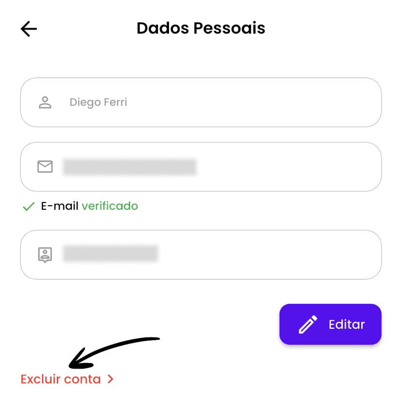 Selecionar e-mail para exclusão